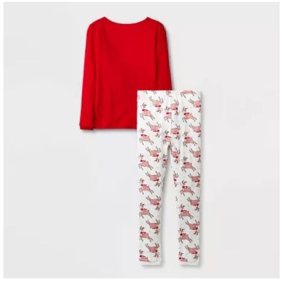 Nwt Girls' Reindeer Tutu Pajama Set - White/Red - Picture 2 of 6